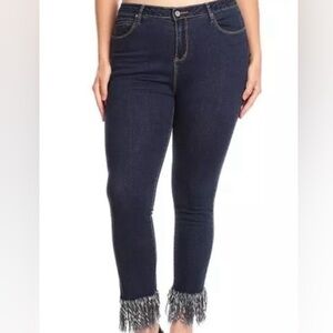Jeans w Fringe Hems Denim Dark Wash Blue Skinny Women’s Size 1X 14 by COC NEW